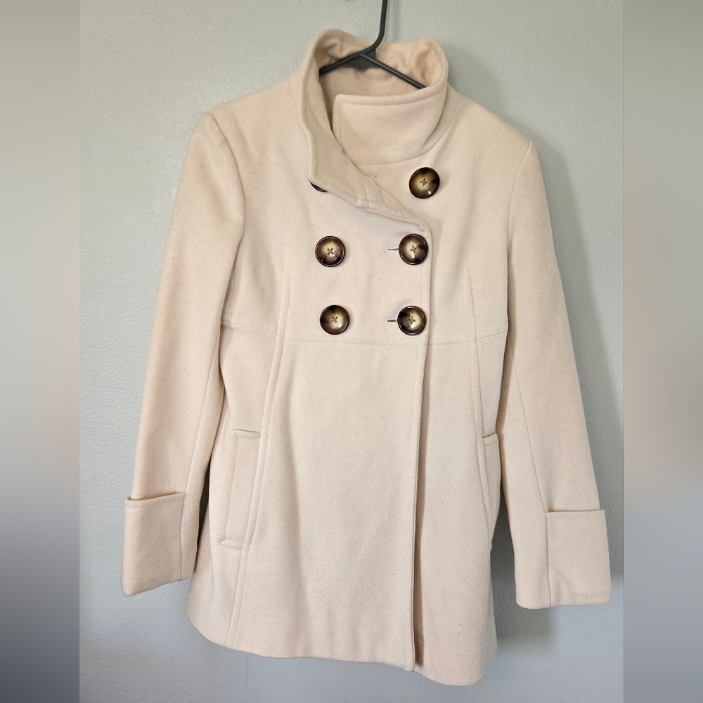 Anne Klein Cream Wool Peacoat Size Small